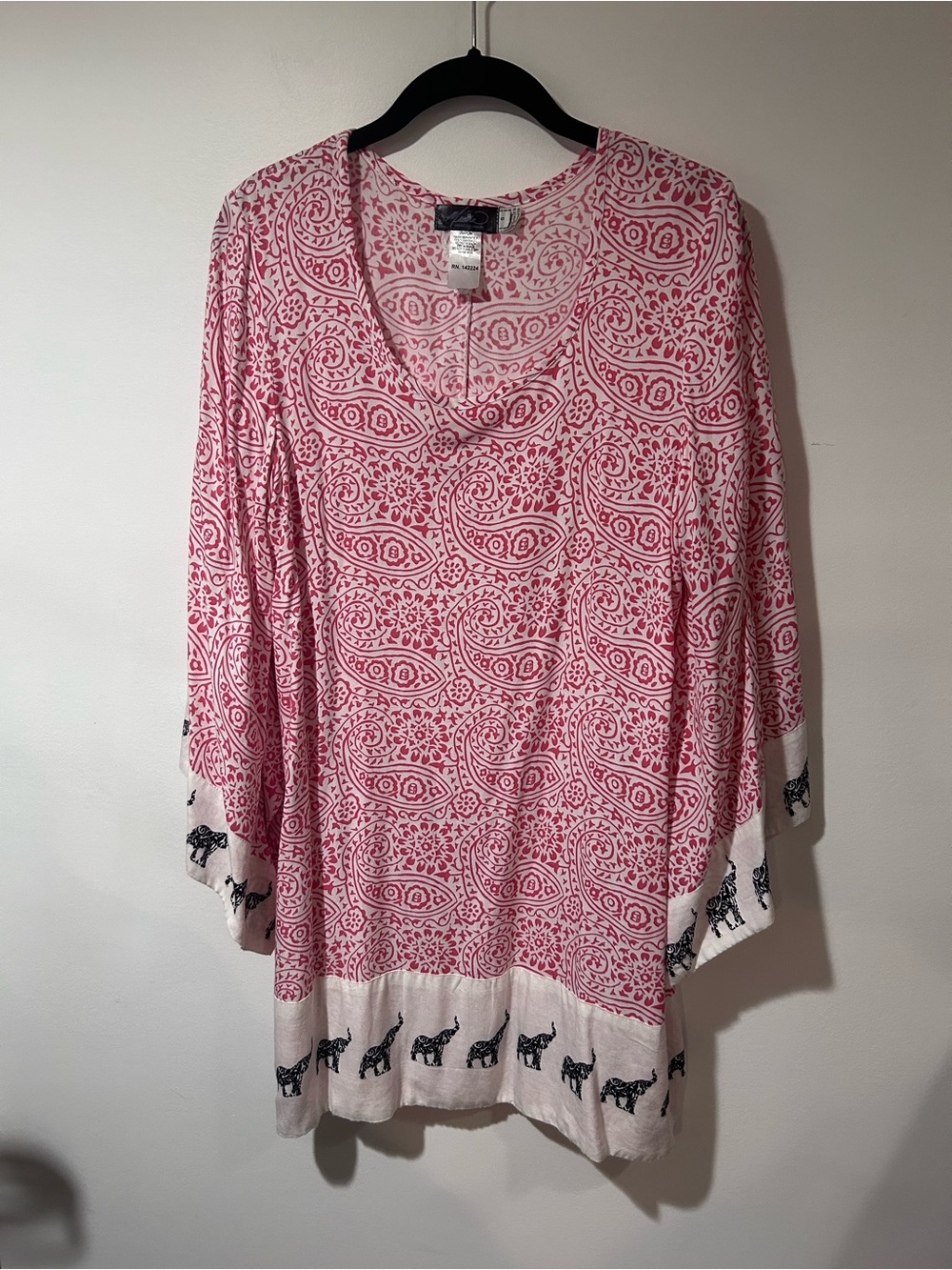 Pink Paisley V-Neck Tunic with Elephant Border